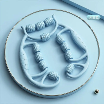 Zorelie.co leg slimming massager for thighs and calves in light blue with textured rollers for muscle relief