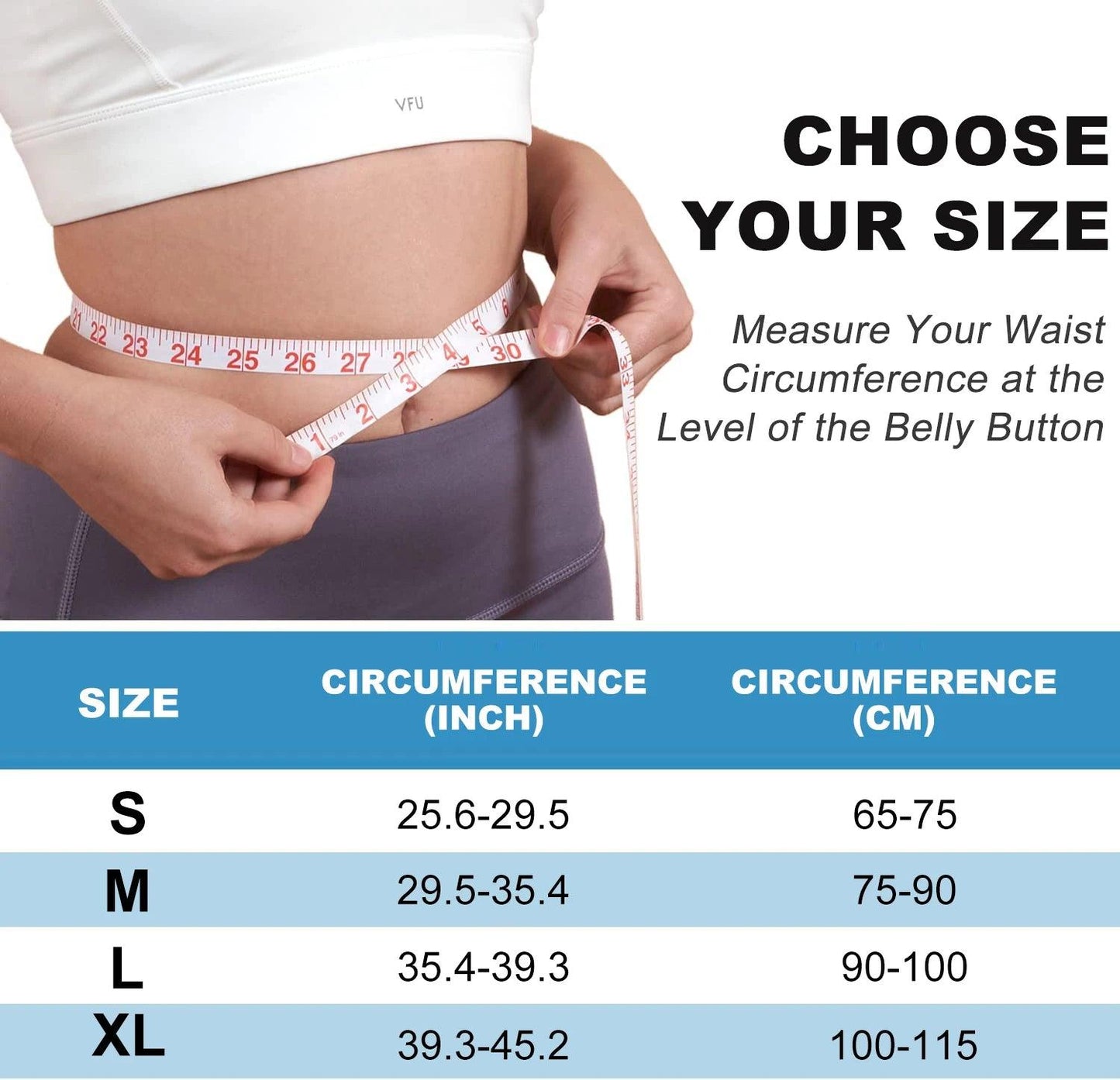 Measuring waist size with tape for choosing correct lower back pain relief belt size chart