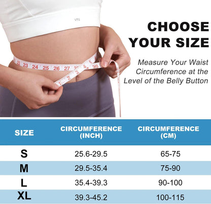 Measuring waist size with tape for choosing correct lower back pain relief belt size chart
