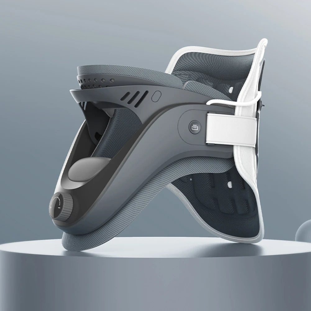 Adjustable cervical neck traction device in black and white with ergonomic design by Zorelie.co