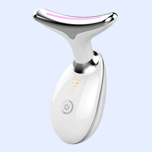 Zorelie microcurrent facial massager in white with ergonomic metal head and power button
