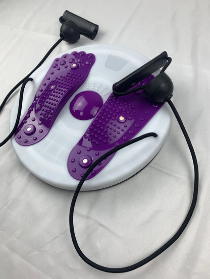 Zorelie.co magnetic waist twisting disc with purple foot pads and resistance bands for core workout