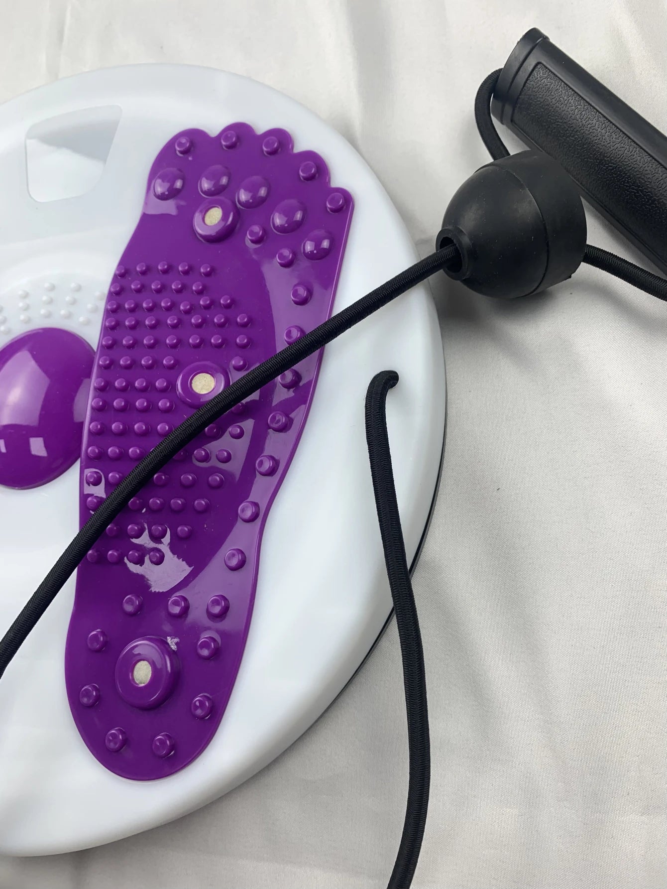 Zorelie.co magnetic waist twisting disc with purple foot massage points and black resistance bands