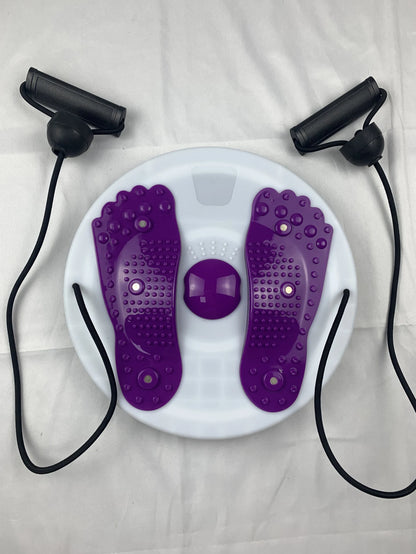 Zorelie.co magnetic waist twisting disc with purple foot pads and resistance bands for exercise