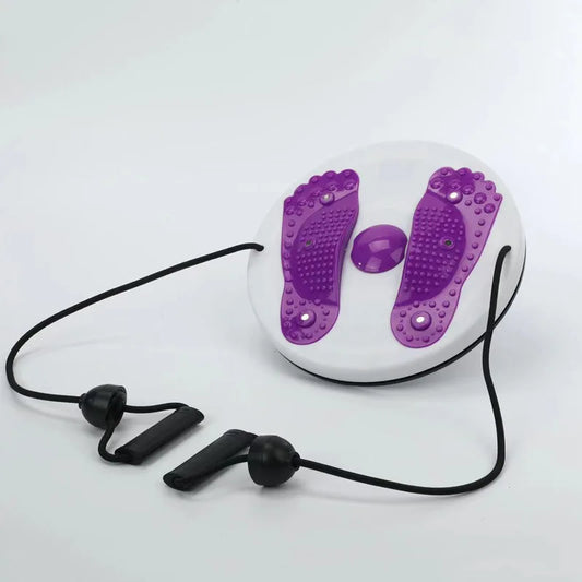 Zorelie.co magnetic waist twisting disc with purple foot pads and resistance bands for exercise