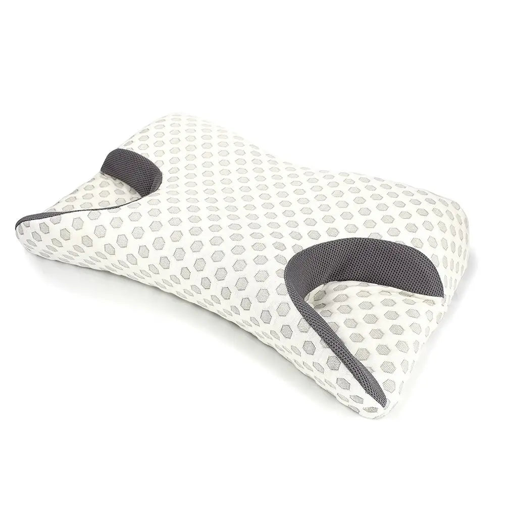 Zorelie memory foam sleep apnea pillow with ergonomic design and breathable mesh fabric in white and gray