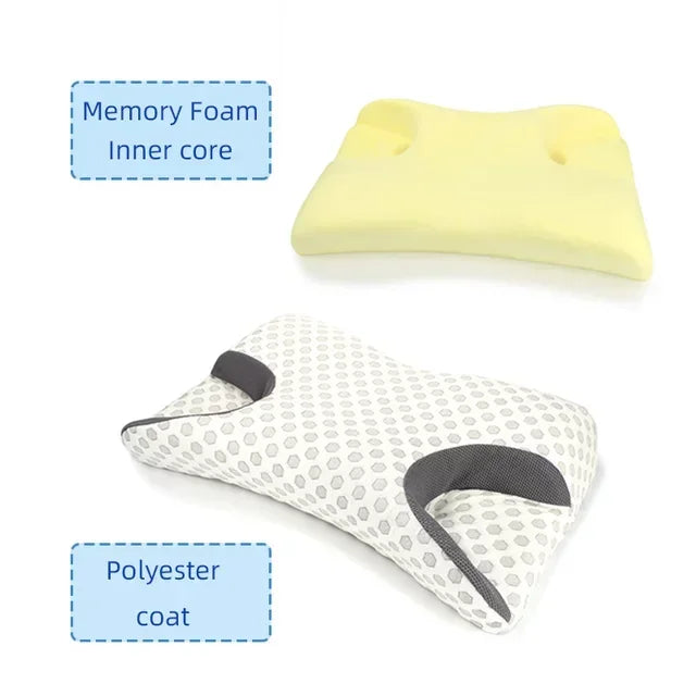 Zorelie.co memory foam sleep apnea pillow with yellow memory foam core and breathable polyester coat