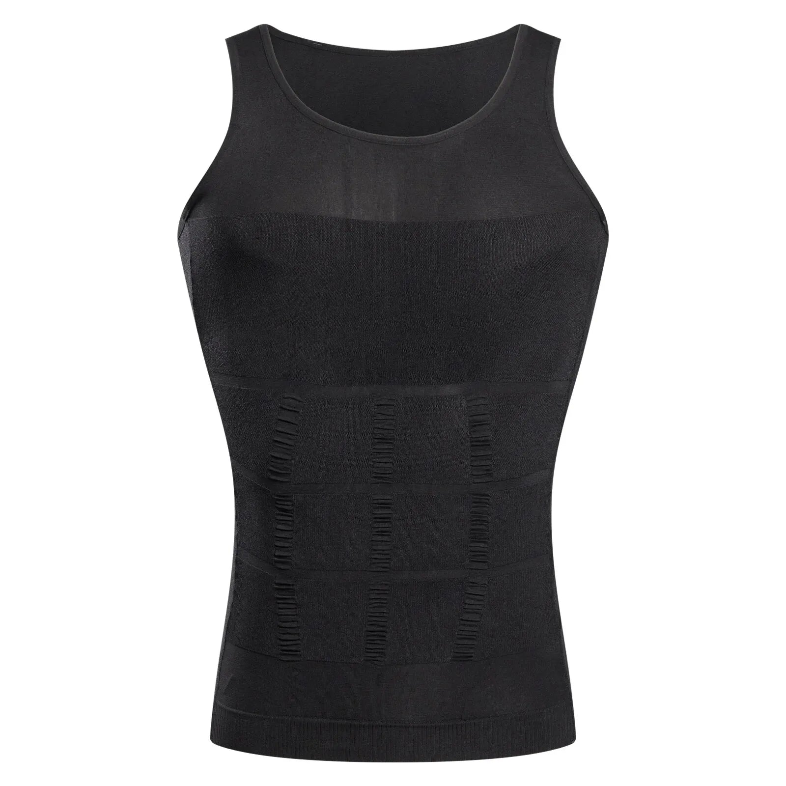 Black men's slimming compression vest by Zorelie co with seamless design for body shaping