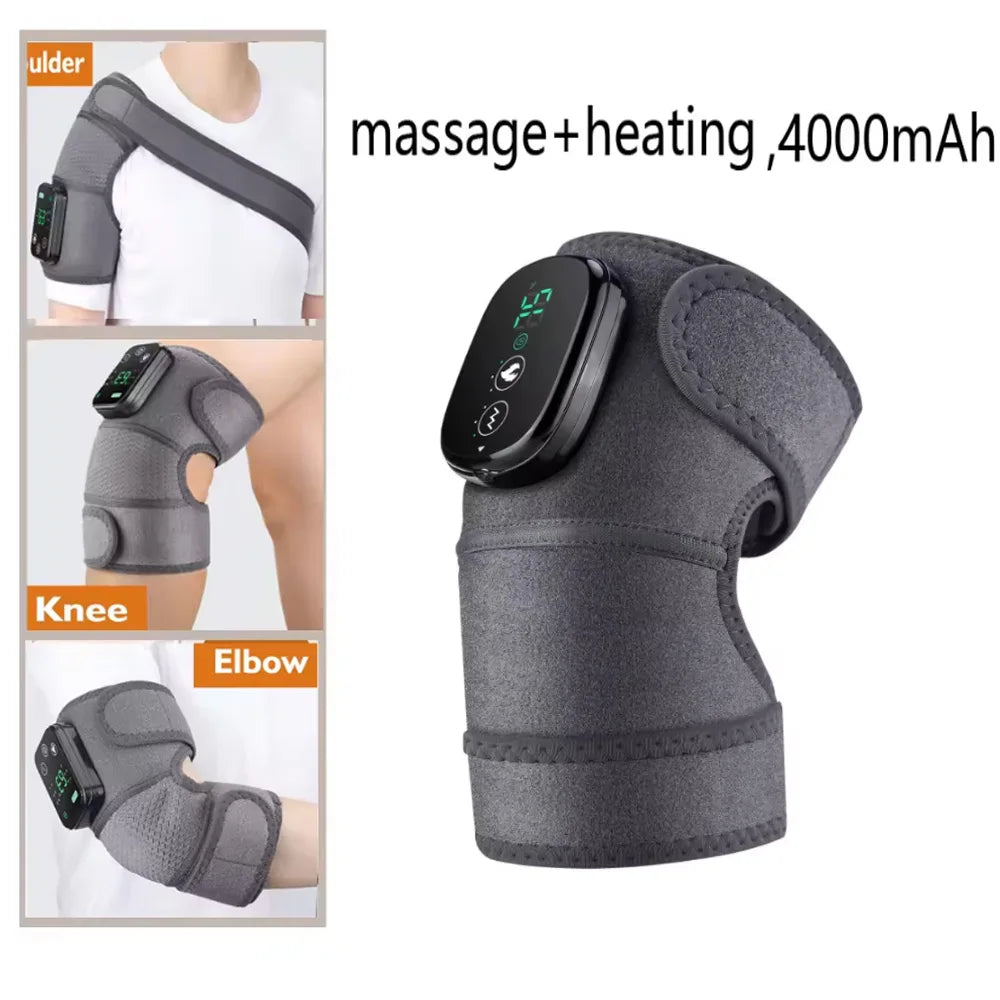 Heated knee massager for pain relief with adjustable strap and digital control display