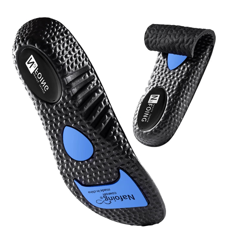Zorelie.co black and blue shock absorbing insoles for running with textured surface for cushioning