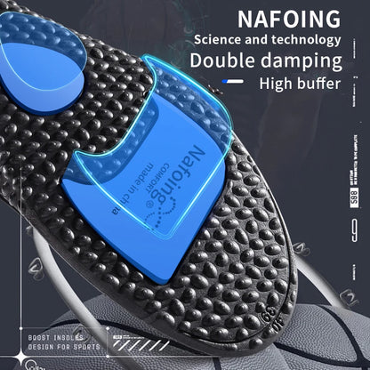 NAFOING black textured insoles with blue cushioned zones showcasing shock absorbing insoles for running