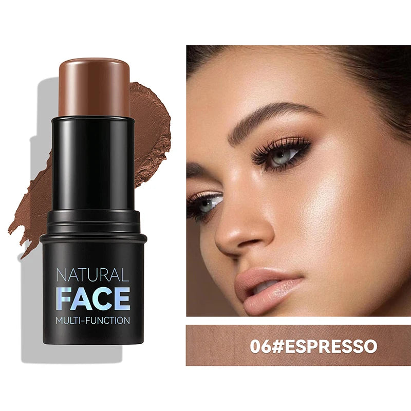 Zorelie.co cream blush stick for face and lips in espresso shade with natural makeup look