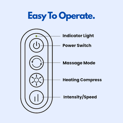 Easy to operate control panel for neck and shoulder massager for pain relief with power switch and heating options