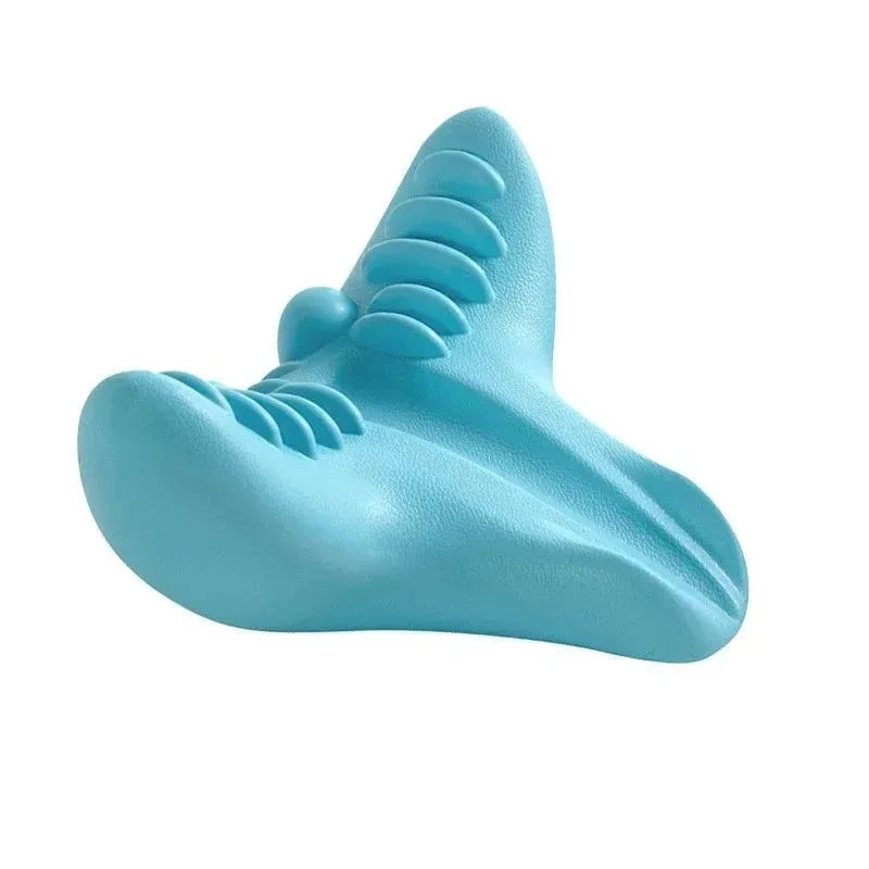 Blue ergonomic neck and shoulder relaxer pillow designed for comfortable support and pain relief