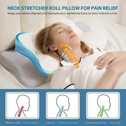 Zorelie orthopedic pillow for neck pain relief with neck stretcher roll design for spine alignment