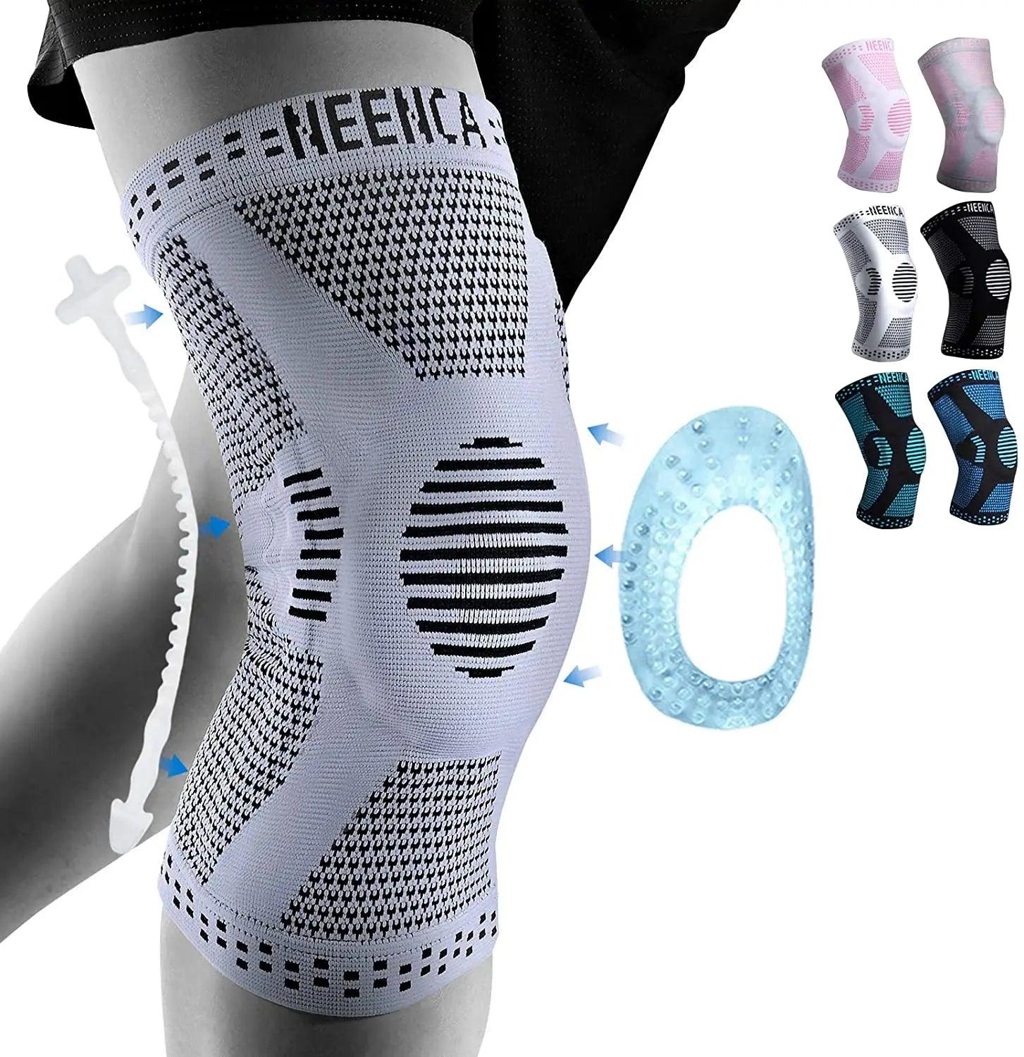 Copper knee brace for pain relief in white with breathable fabric and silicone pad support