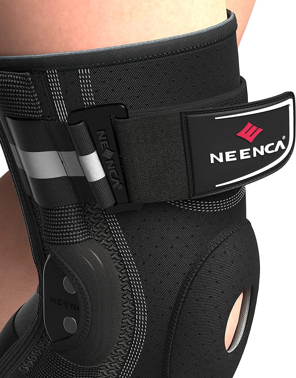 Zorelie.co black hinged knee brace for pain relief with adjustable straps and neoprene support