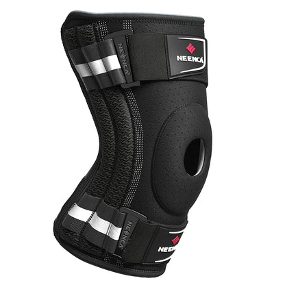 Black NEENCA knee brace for pain relief with adjustable straps and open patella design