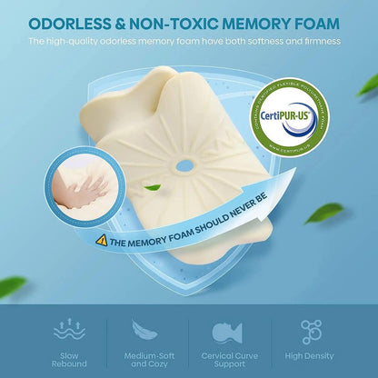 Zorelie orthopedic pillow for neck pain relief made of odorless non-toxic memory foam with cervical curve support