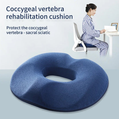 Zorelie.co orthopedic donut pillow for tailbone pain in blue designed for coccygeal vertebra support