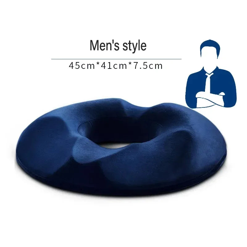 Men's style orthopedic donut pillow for tailbone pain in navy blue with ergonomic contour design