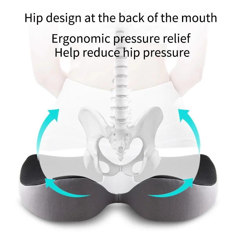 Zorelie orthopedic seat cushion for back pain with ergonomic hip design for pressure relief and hip comfort