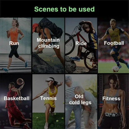 Various sports and activities showing pain relief knee pads for running climbing cycling and fitness