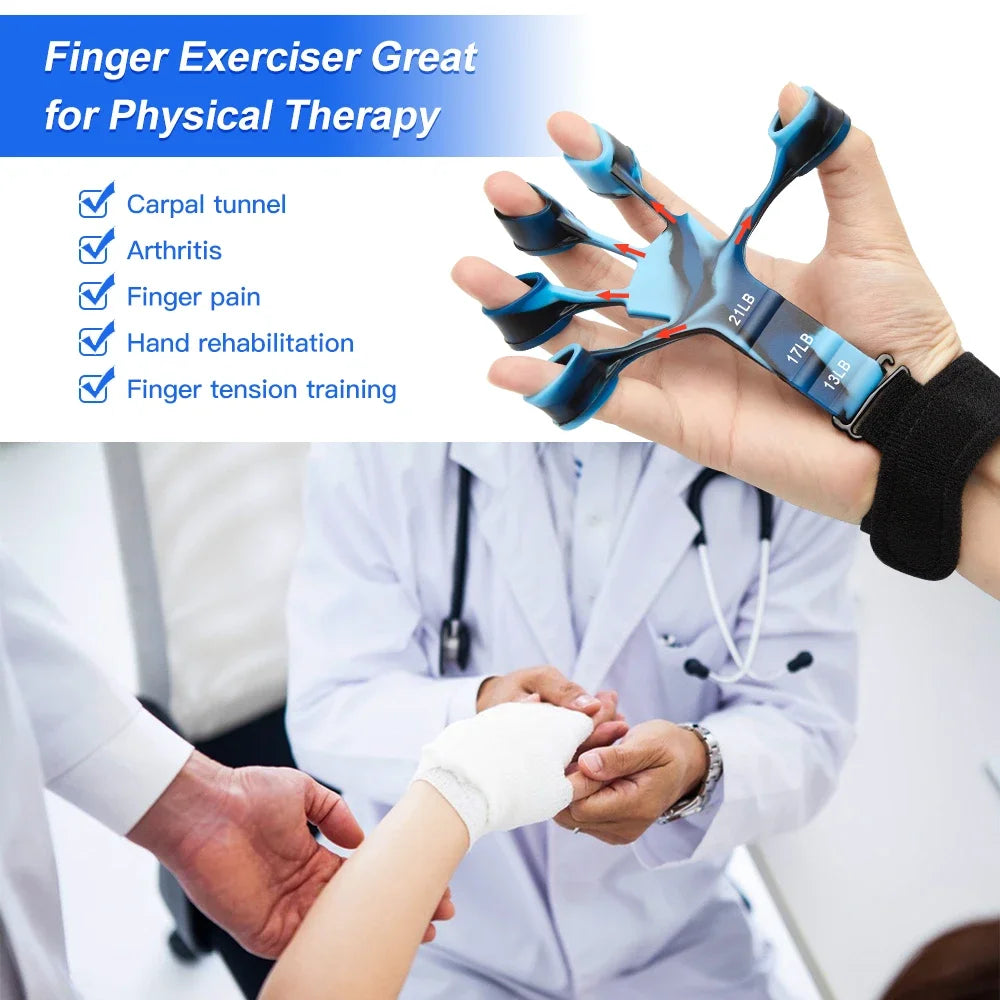 Finger gripper exerciser with adjustable resistance bands for physical therapy and hand rehabilitation