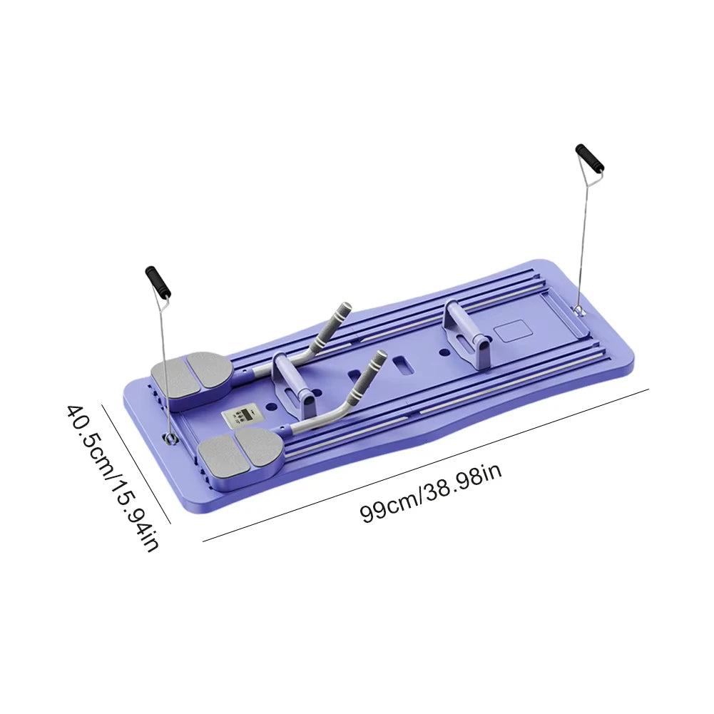 Zorelie.co foldable Pilates reformer board in purple with adjustable handles and compact design