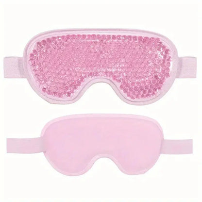 Pink gel eye mask for hot and cold therapy with adjustable straps for soothing relief