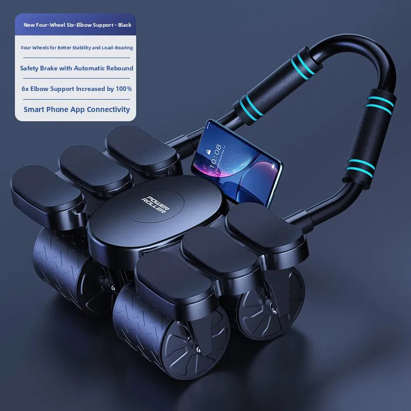 Zorelie.co black abdominal roller with four wheels and elbow support for core workouts