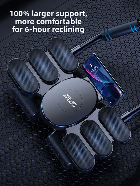 Zorelie.co Power Roller massager with large ergonomic pads and smartphone holder for 6-hour reclining comfort
