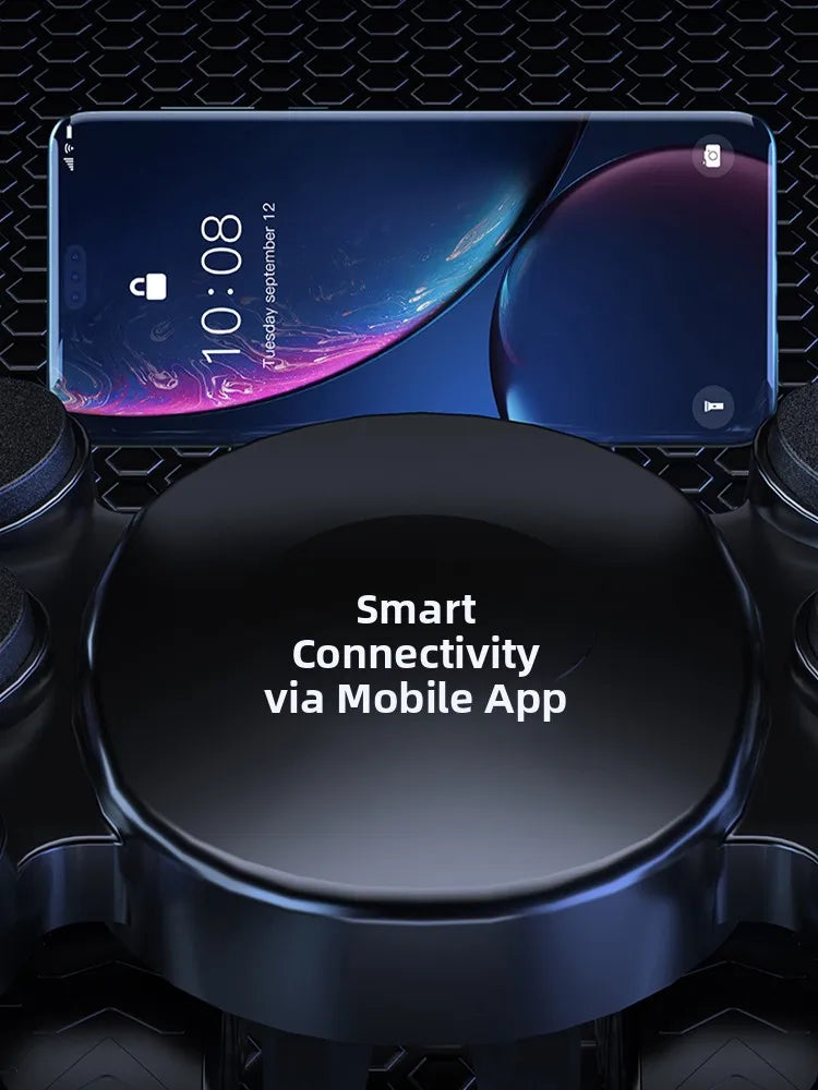Smart phone holder with wireless charging and smart connectivity via mobile app
