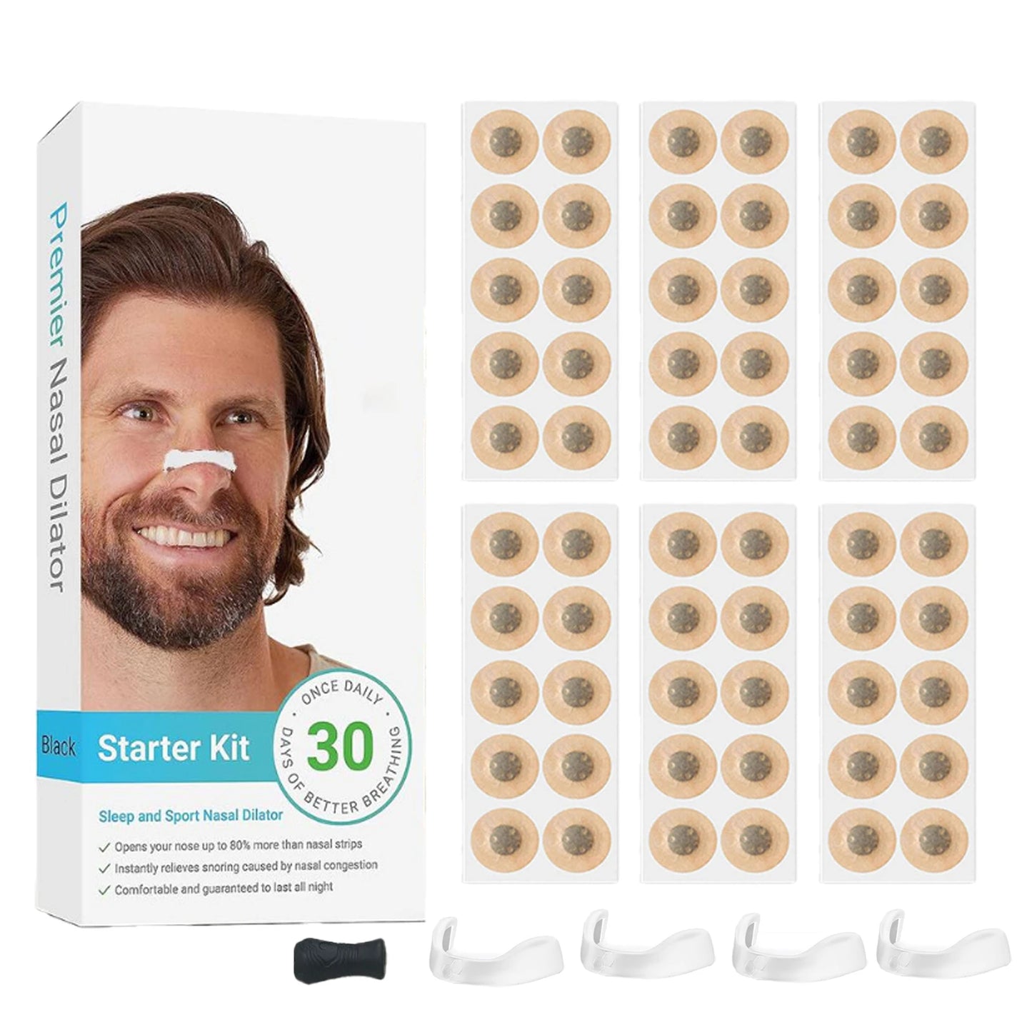 Zorelie.co magnetic nasal dilator for snoring starter kit with multiple adhesive strips and nasal clips