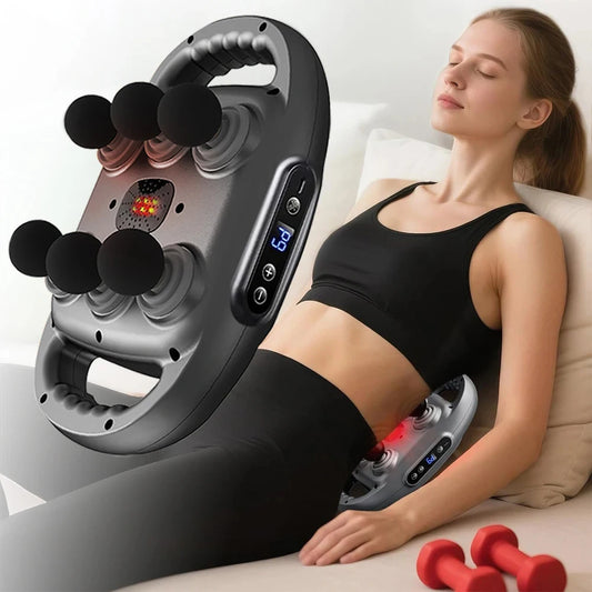 Zorelie.co professional fascia massage gun used on lower back for deep tissue muscle relief