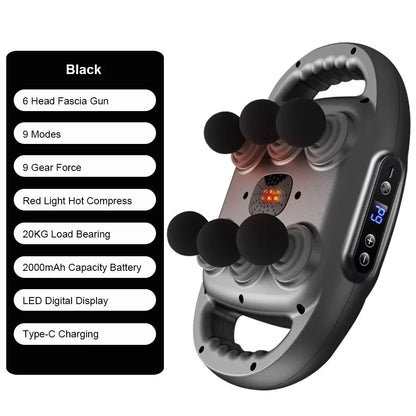 Zorelie.co professional fascia massage gun black with 6 heads 9 modes LED display and Type-C charging