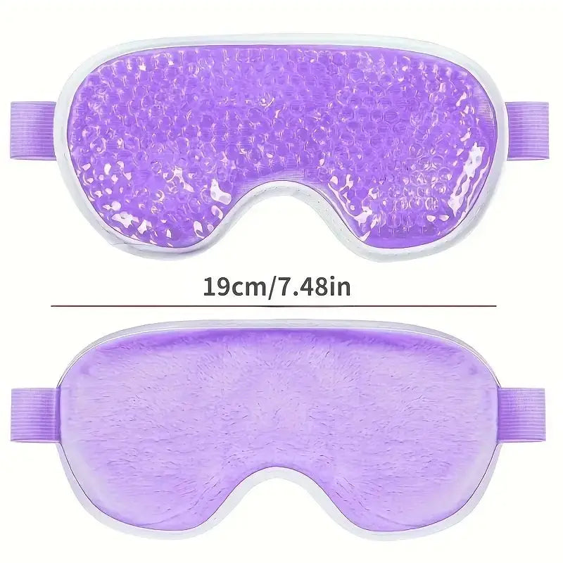 Purple gel eye mask for hot and cold therapy with soft backing and adjustable straps