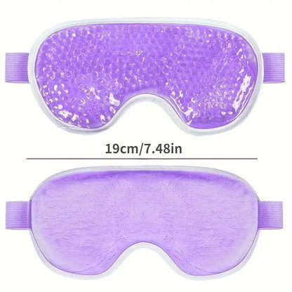 Purple gel eye mask for hot and cold therapy with soft backing and adjustable straps