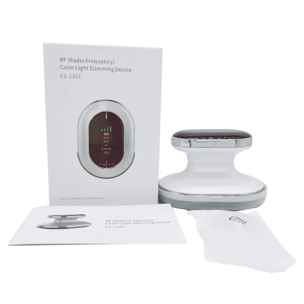 Zorelie.co radio frequency slimming machine with white device, user manual, and packaging box
