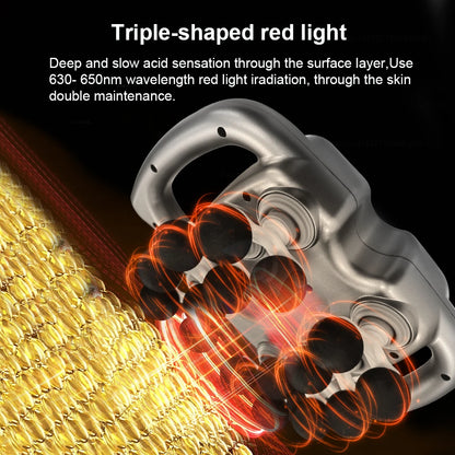 Zorelie.co deep tissue massage gun showing triple-shaped red light for skin maintenance and muscle relief
