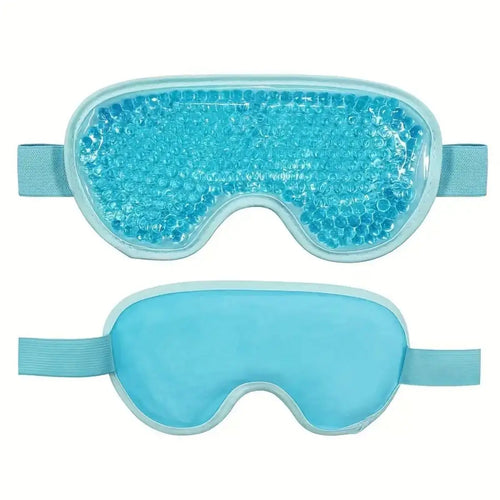 Blue gel eye mask for hot and cold therapy with adjustable strap for soothing relief