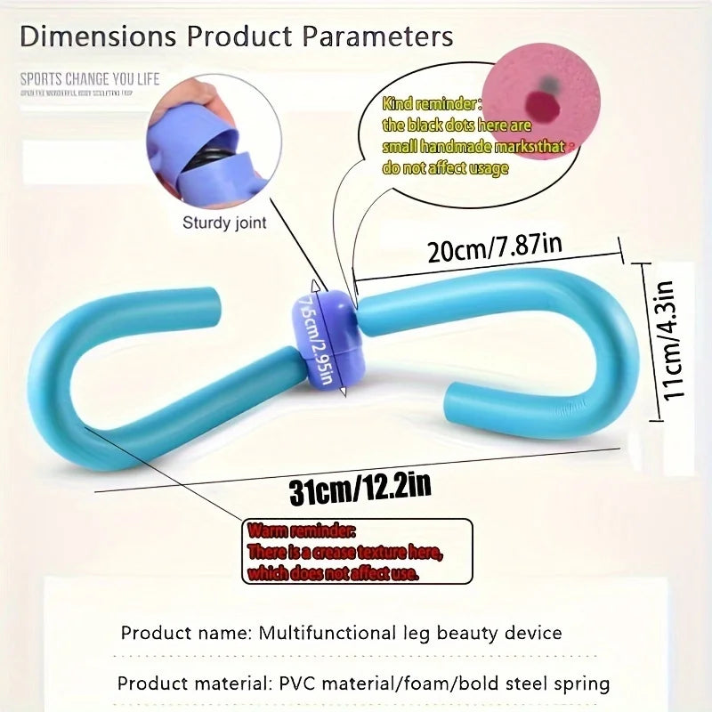 Blue thigh master leg exerciser with sturdy joint and ergonomic foam handles for effective leg workouts