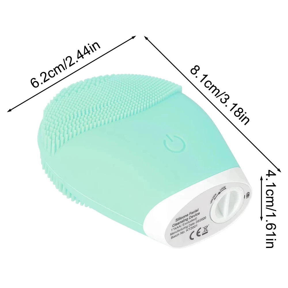 Zorelie.co silicone facial cleansing brush in mint green with soft bristles and compact design