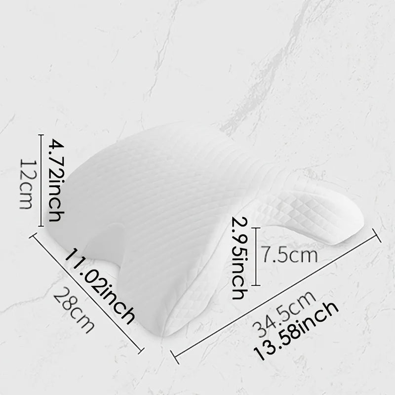 Zorelie.co slow rebound memory foam pillow with ergonomic design and detailed dimensions in inches and centimeters