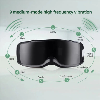 Zorelie.co smart heated eye massager in black with 9 medium-mode high frequency vibration settings