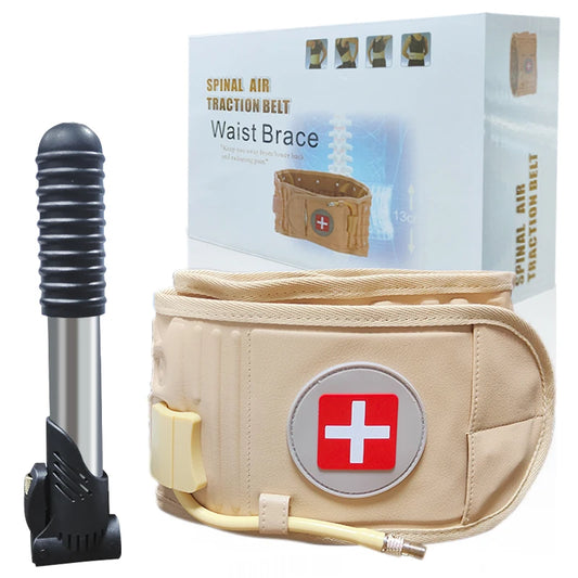 Zorelie.co inflatable lumbar traction belt beige spinal air waist brace with hand pump for back support