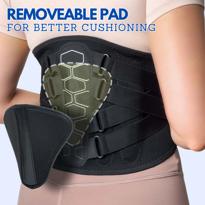 Zorelie.co lumbar back brace for pain relief with removable pad for better cushioning and support