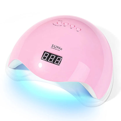 Pink professional UVLED nail lamp with digital timer display and multiple timer settings by Zorelie.co