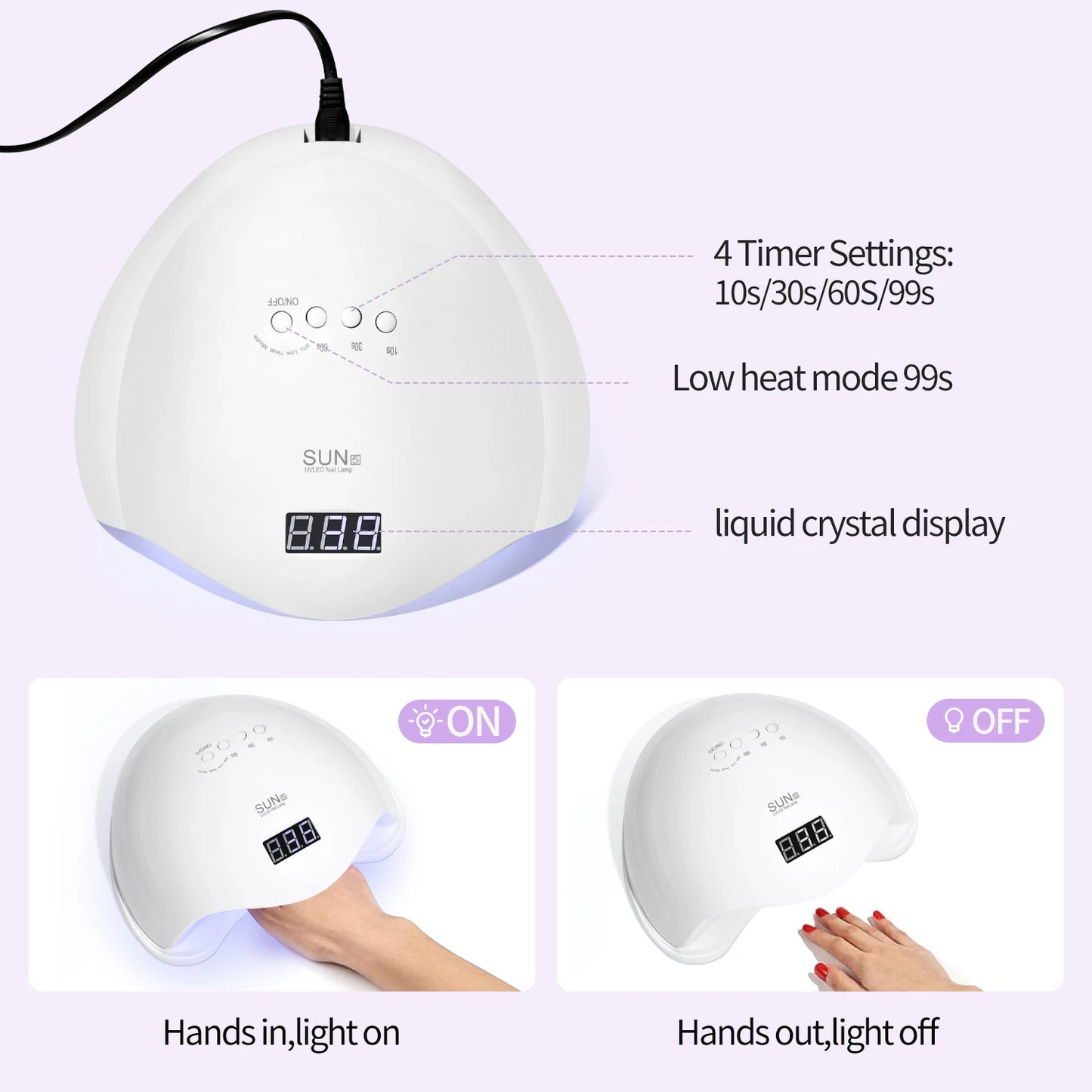 Zorelie.co professional UVLED nail lamp with 4 timer settings liquid crystal display and low heat mode