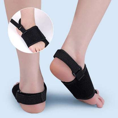 Black adjustable toe corrector for bunion relief worn on feet with strap support from Zorelie.co